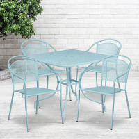 Flash Furniture CO-35SQ-03CHR4-SKY-GG 35.5" Square Table Set with 4 Round Back Chairs in Blue